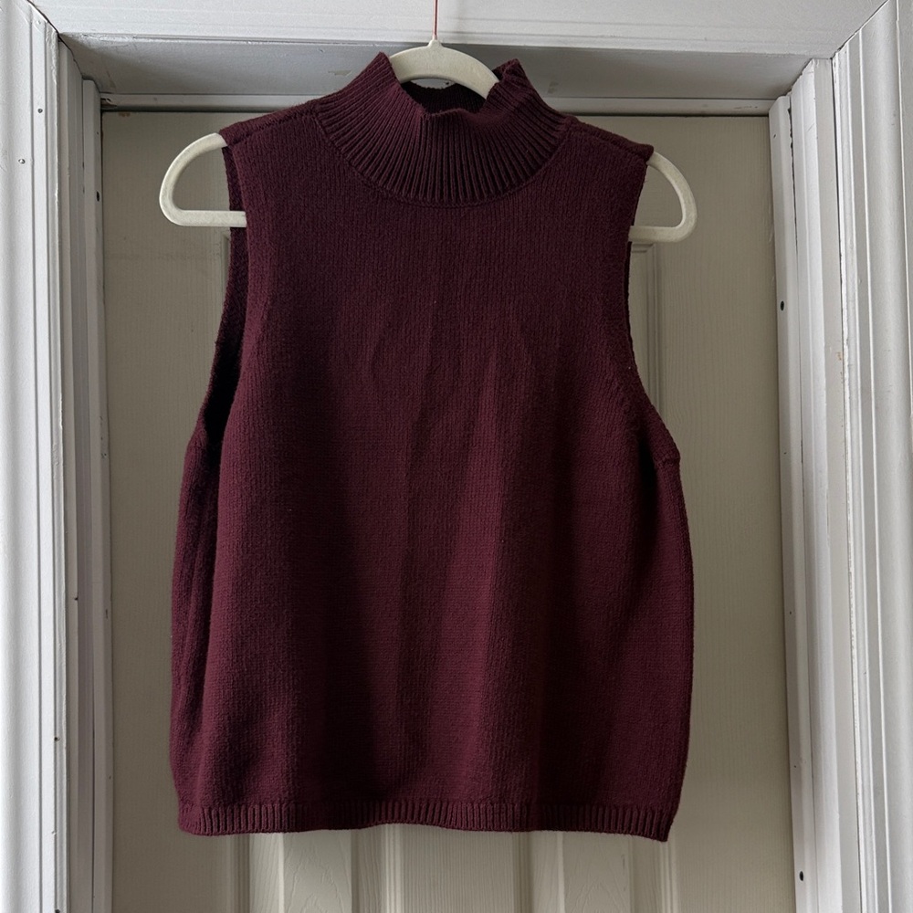 LOFT Rich Burgundy Sleeveless Turtleneck Sweater
